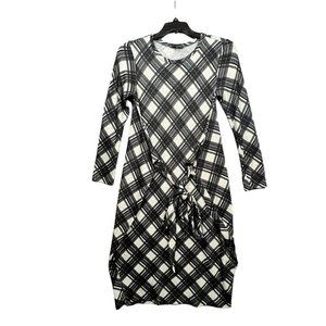 Elio Jersey Women Dress Sz 10 Long Sleeve Front Back Tie Detail Gray/Black Used